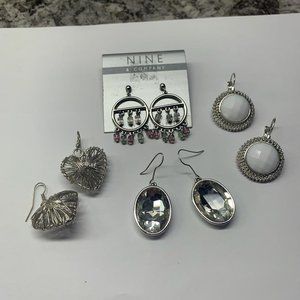 Lot Of 4 Silver Tone Costume Earrings Pierced Long Dangle 1 Is NWT Nine West